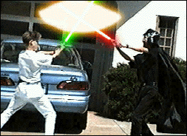 [Father and Son clash sabers]